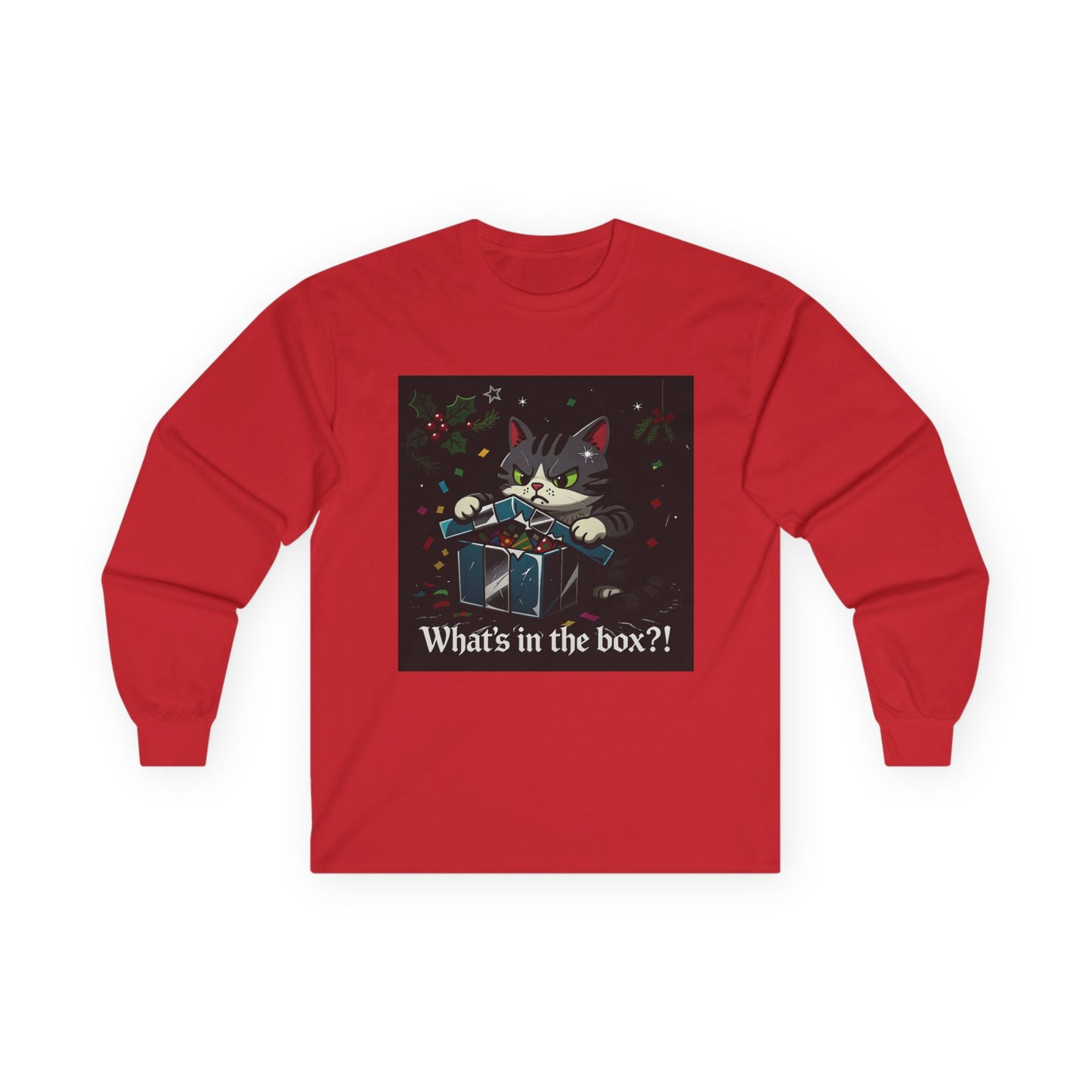 Cat Furiously Opening a Gift Unisex Ultra Cotton Long Sleeve Tee – Whimsical Design for Everyday Wear