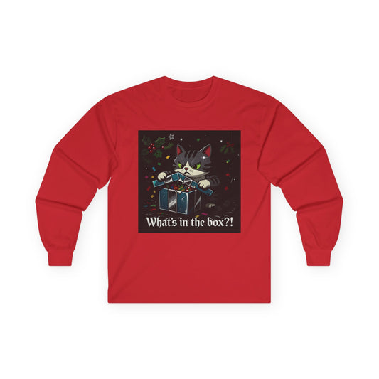 Cat Furiously Opening a Gift Unisex Ultra Cotton Long Sleeve Tee – Whimsical Design for Everyday Wear
