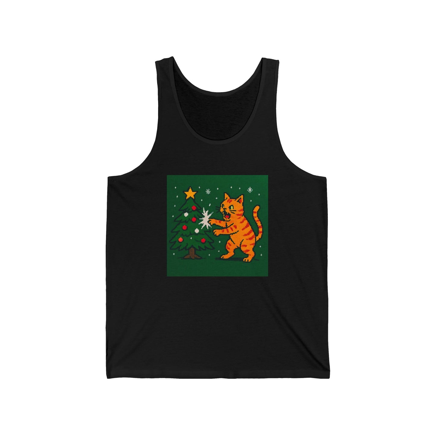Cat Attacking Xmas Tree Unisex Jersey Tank – Playful Design for Festive Style