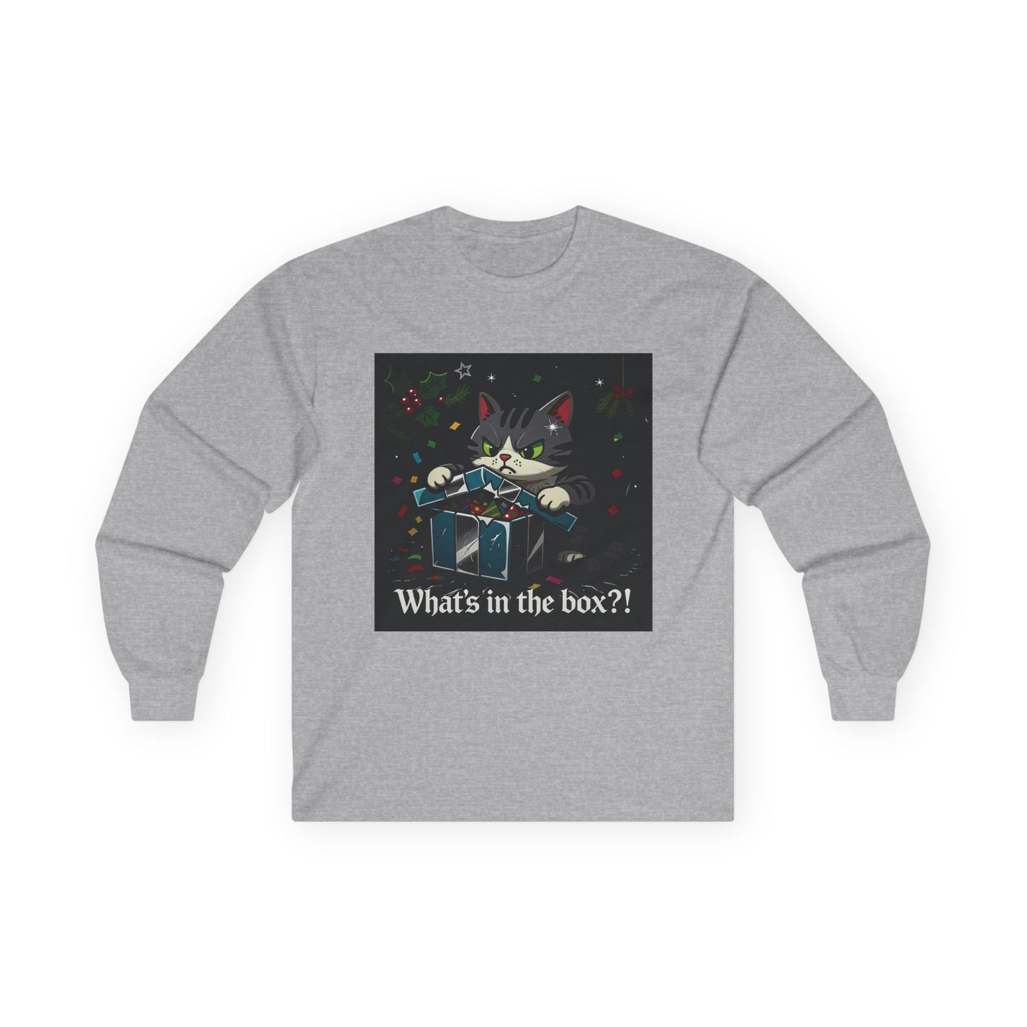 Cat Furiously Opening a Gift Unisex Ultra Cotton Long Sleeve Tee – Whimsical Design for Everyday Wear