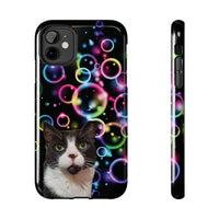 Tuxedo Cat String Blissfully at Bubbles Tough Phone Case – Impact-Resistant Protection for iPhone & Samsung