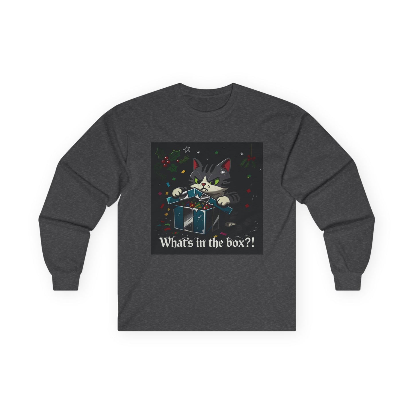 Cat Furiously Opening a Gift Unisex Ultra Cotton Long Sleeve Tee – Whimsical Design for Everyday Wear