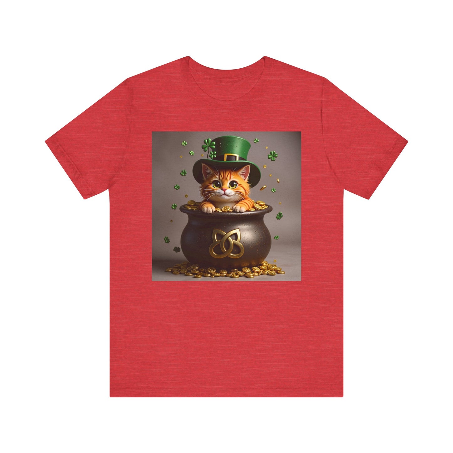 Pot of Gold Cat T-Shirt - Unisex Jersey Short Sleeve Tee - Whimsical Mythical Treasure Graphic Shirt