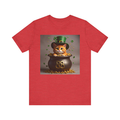 Pot of Gold Cat T-Shirt - Unisex Jersey Short Sleeve Tee - Whimsical Mythical Treasure Graphic Shirt