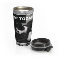 Cat Sleeping on a Keyboard Stainless Steel Travel Mug – Cat Allergic to Mornings