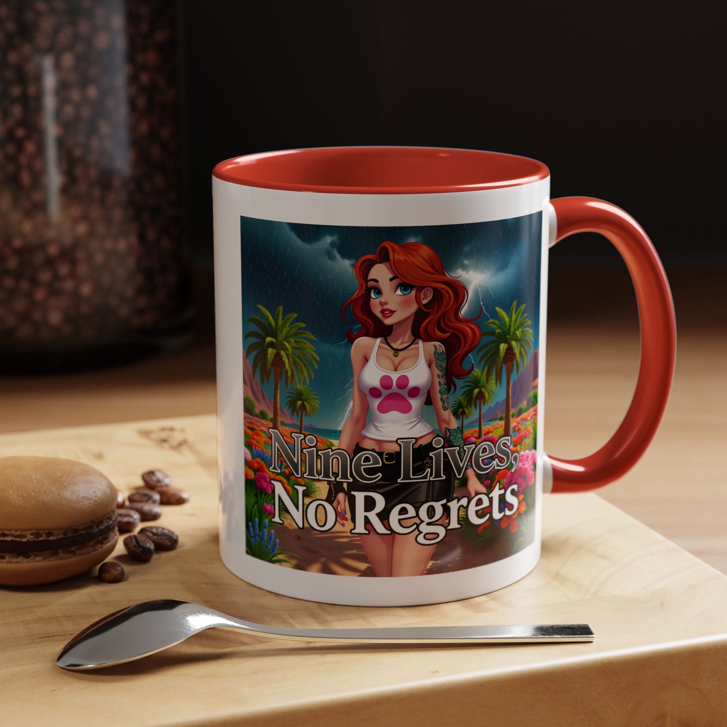 Confidant Woman with No Regrets Accent Coffee Mug (11oz, 15oz) – White Ceramic with Colored Interior & Handle | Glossy Finish & Lead/BPA-Free