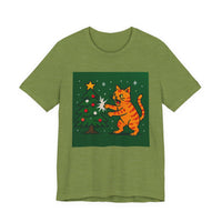 Cat Attacking a Christmas Tree Unisex Jersey Short Sleeve Tee – Playful Design for Festive Style