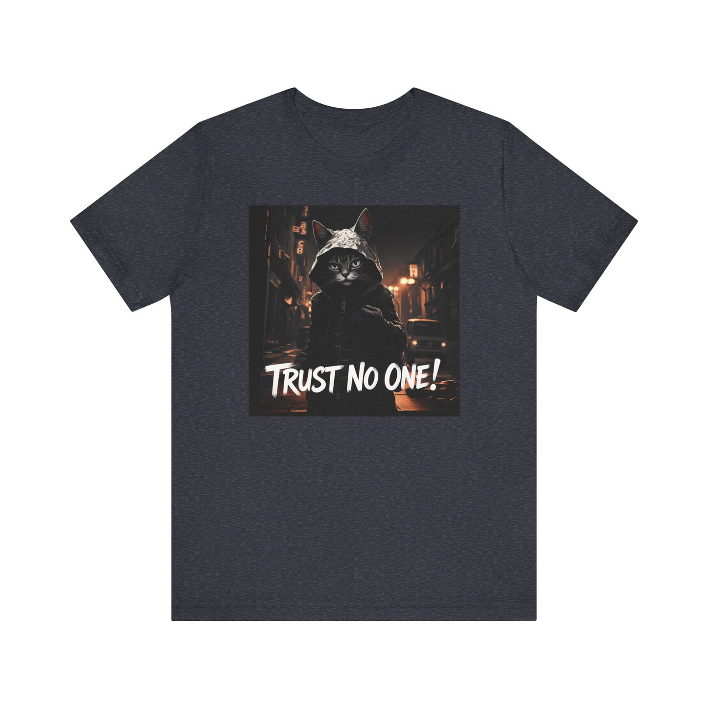 Trust No One Cat in Alley T-Shirt - Unisex Jersey Short Sleeve Tee - Playful Cat Graphic Shirt