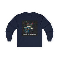 Cat Furiously Opening a Gift Unisex Ultra Cotton Long Sleeve Tee – Whimsical Design for Everyday Wear