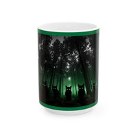 Group of Cats Walking Through the Woods Accent Coffee Mug (11oz, 15oz) – White Ceramic with Colored Interior & Handle | Glossy Finish & Lead/BPA-Free
