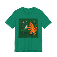Cat Attacking a Christmas Tree Unisex Jersey Short Sleeve Tee – Playful Design for Festive Style