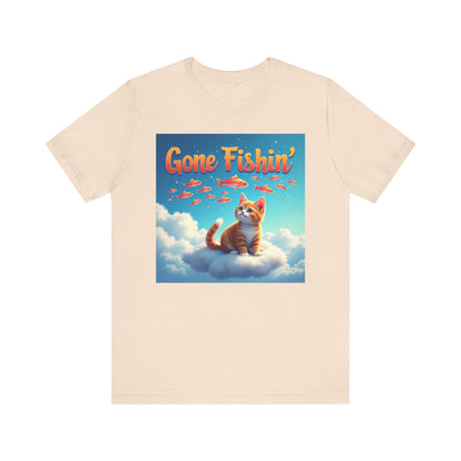 Gone Fishin' Cat T-Shirt - Unisex Jersey Short Sleeve Tee - Funny Dreaming Cat Graphic Shirt