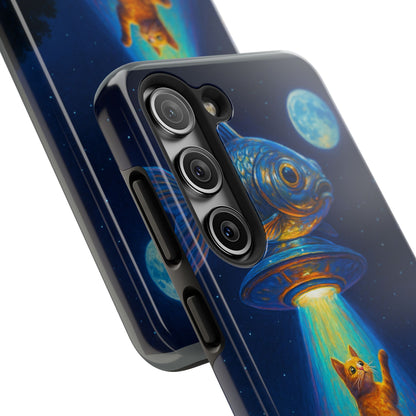 Cat Beamed Up to an UFO Tough Phone Case – Polycarbonate Shell, TPU Lining & Wireless Charging Support | New iPhone 17 Series Available