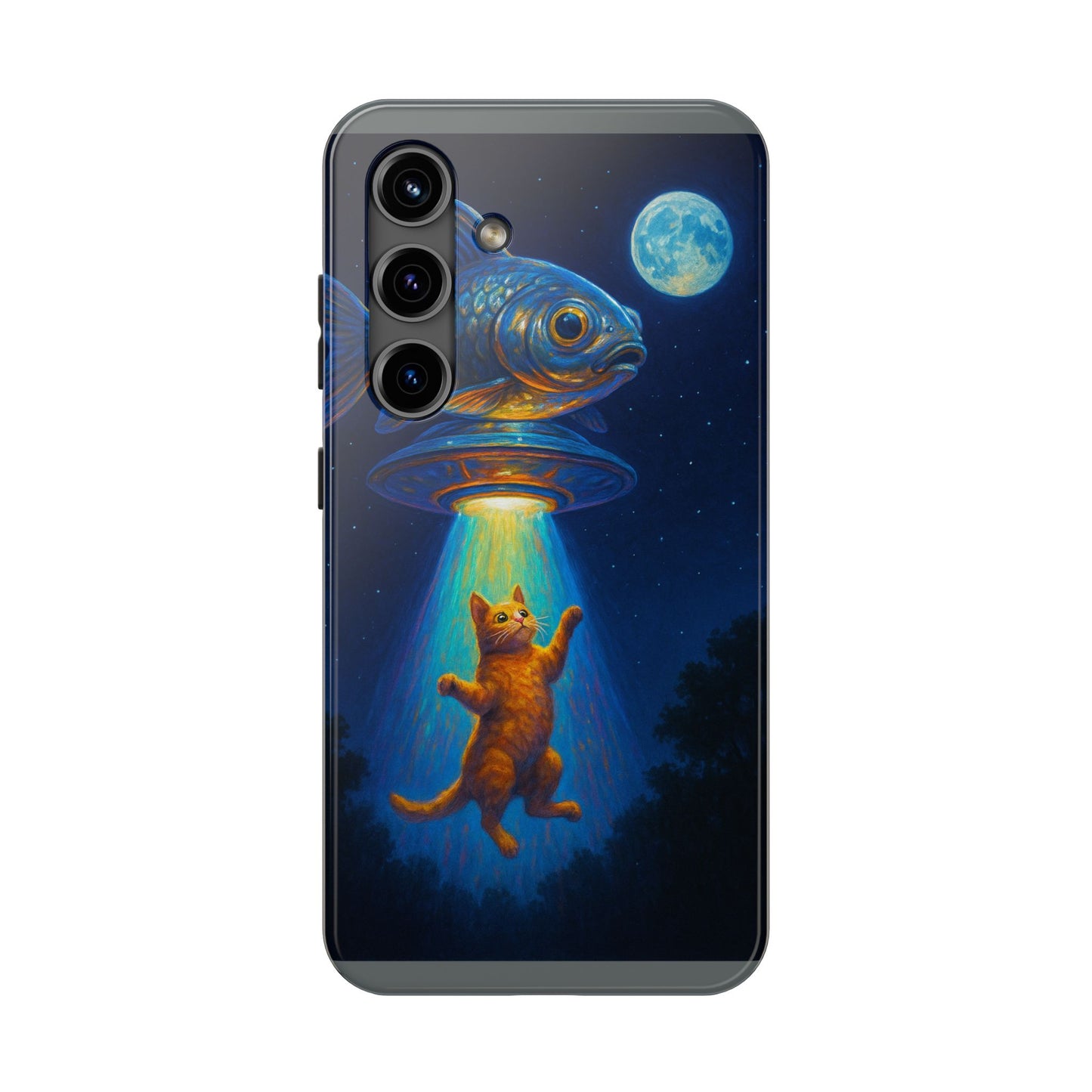 Cat Beamed Up to an UFO Tough Phone Case – Polycarbonate Shell, TPU Lining & Wireless Charging Support | New iPhone 17 Series Available