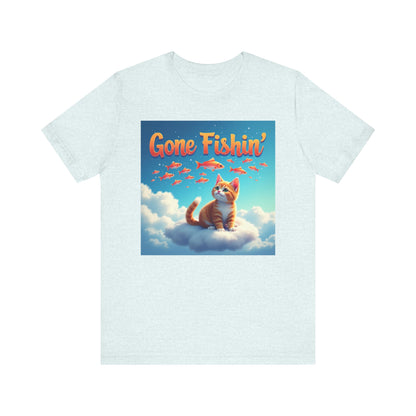 Gone Fishin' Cat T-Shirt - Unisex Jersey Short Sleeve Tee - Funny Dreaming Cat Graphic Shirt