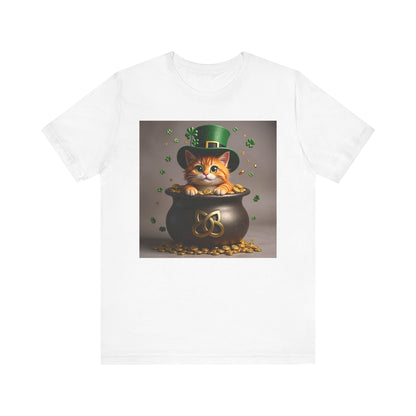 Pot of Gold Cat T-Shirt - Unisex Jersey Short Sleeve Tee - Whimsical Mythical Treasure Graphic Shirt