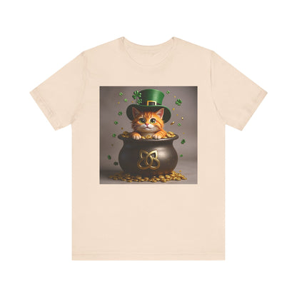 Pot of Gold Cat T-Shirt - Unisex Jersey Short Sleeve Tee - Whimsical Mythical Treasure Graphic Shirt