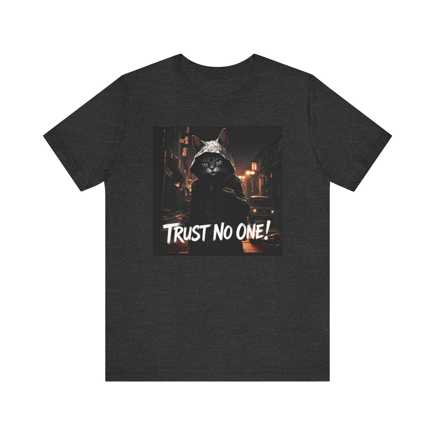 Trust No One Cat in Alley T-Shirt - Unisex Jersey Short Sleeve Tee - Playful Cat Graphic Shirt