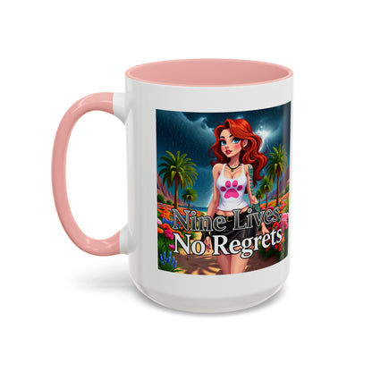 Confidant Woman with No Regrets Accent Coffee Mug (11oz, 15oz) – White Ceramic with Colored Interior & Handle | Glossy Finish & Lead/BPA-Free