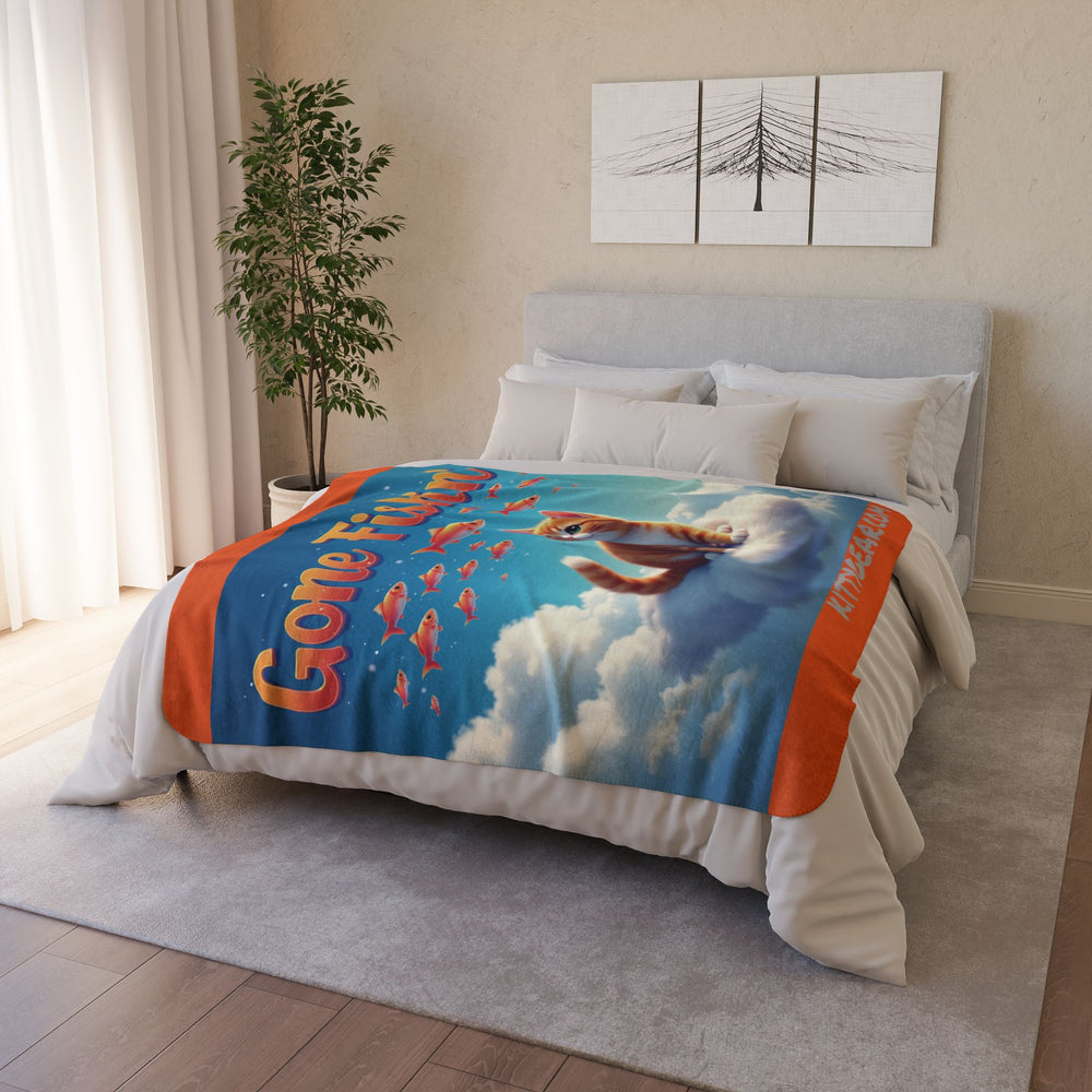 Orange Tabby Cat Dreaming of Fishing for Goldfish Fleece Sherpa Blanket – Cozy & Whimsical for Any Room