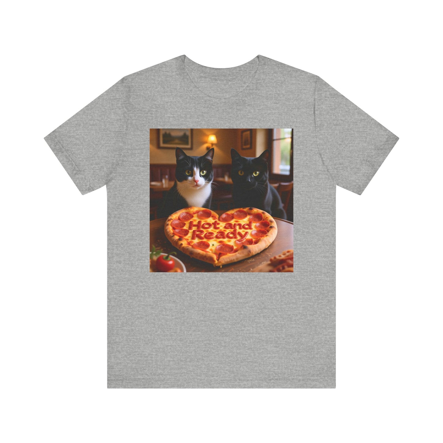 Hot & Ready Cat Duo T-Shirt - Unisex Jersey Short Sleeve Tee - Funny Pizza Cat Graphic Shirt