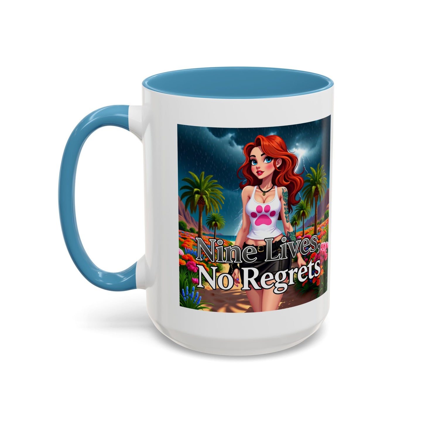 Confidant Woman with No Regrets Accent Coffee Mug (11oz, 15oz) – White Ceramic with Colored Interior & Handle | Glossy Finish & Lead/BPA-Free