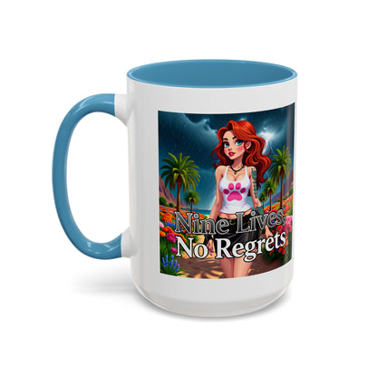 Confidant Woman with No Regrets Accent Coffee Mug (11oz, 15oz) – White Ceramic with Colored Interior & Handle | Glossy Finish & Lead/BPA-Free