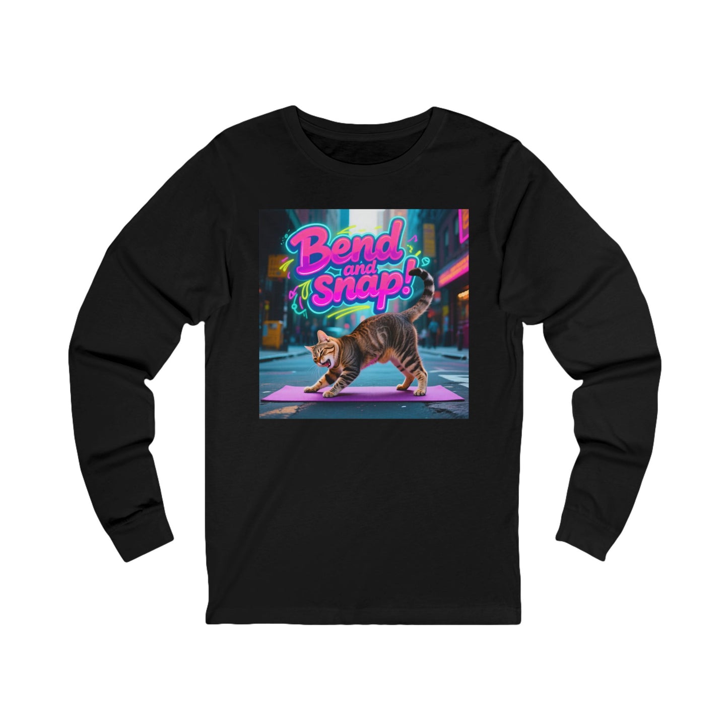Bend and Snap Cat Yoga Long Sleeve T-Shirt - Unisex Jersey Tee - Funny Yoga Cat Graphic Shirt
