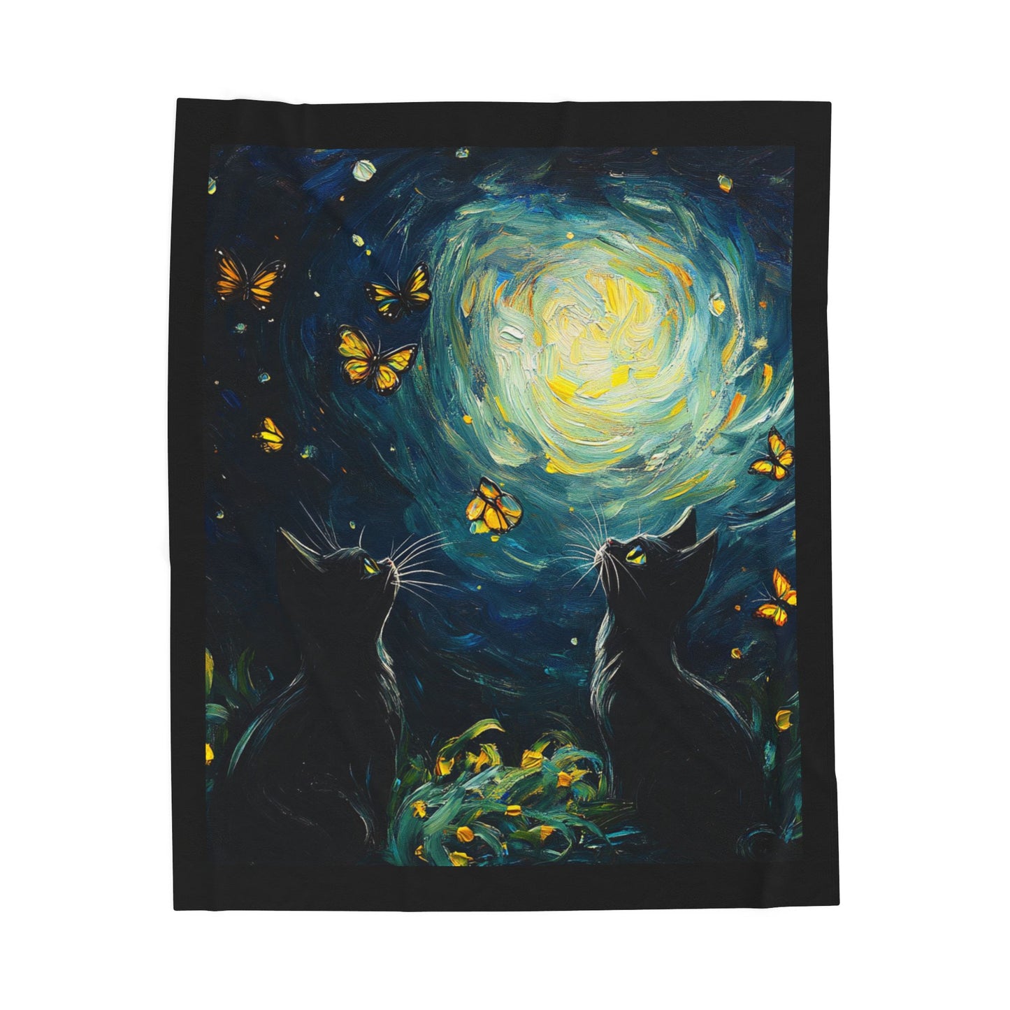 Two Cats Staring at a Starry Sky Velveteen Plush Blanket – Cozy Design for a Warm Atmosphere