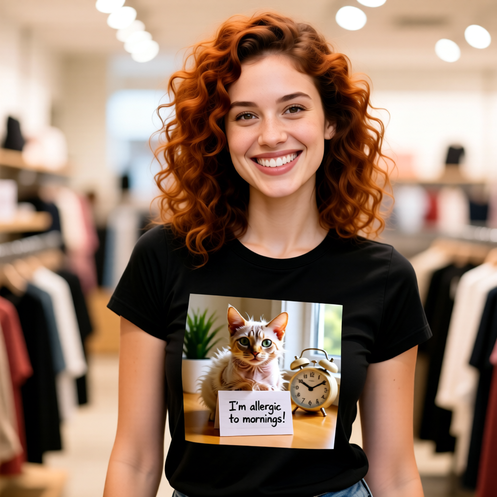 I'm Allergic to Mornings Cat T-Shirt - Unisex Jersey Short Sleeve Tee - Funny Grumpy Cat Graphic Shirt