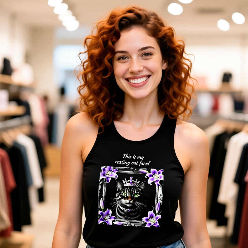 Resting Cat Face Tank Top - Unisex Jersey Tank - Funny Deadpan Cat Graphic Tank