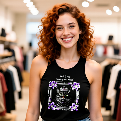 Resting Cat Face Tank Top - Unisex Jersey Tank - Funny Deadpan Cat Graphic Tank