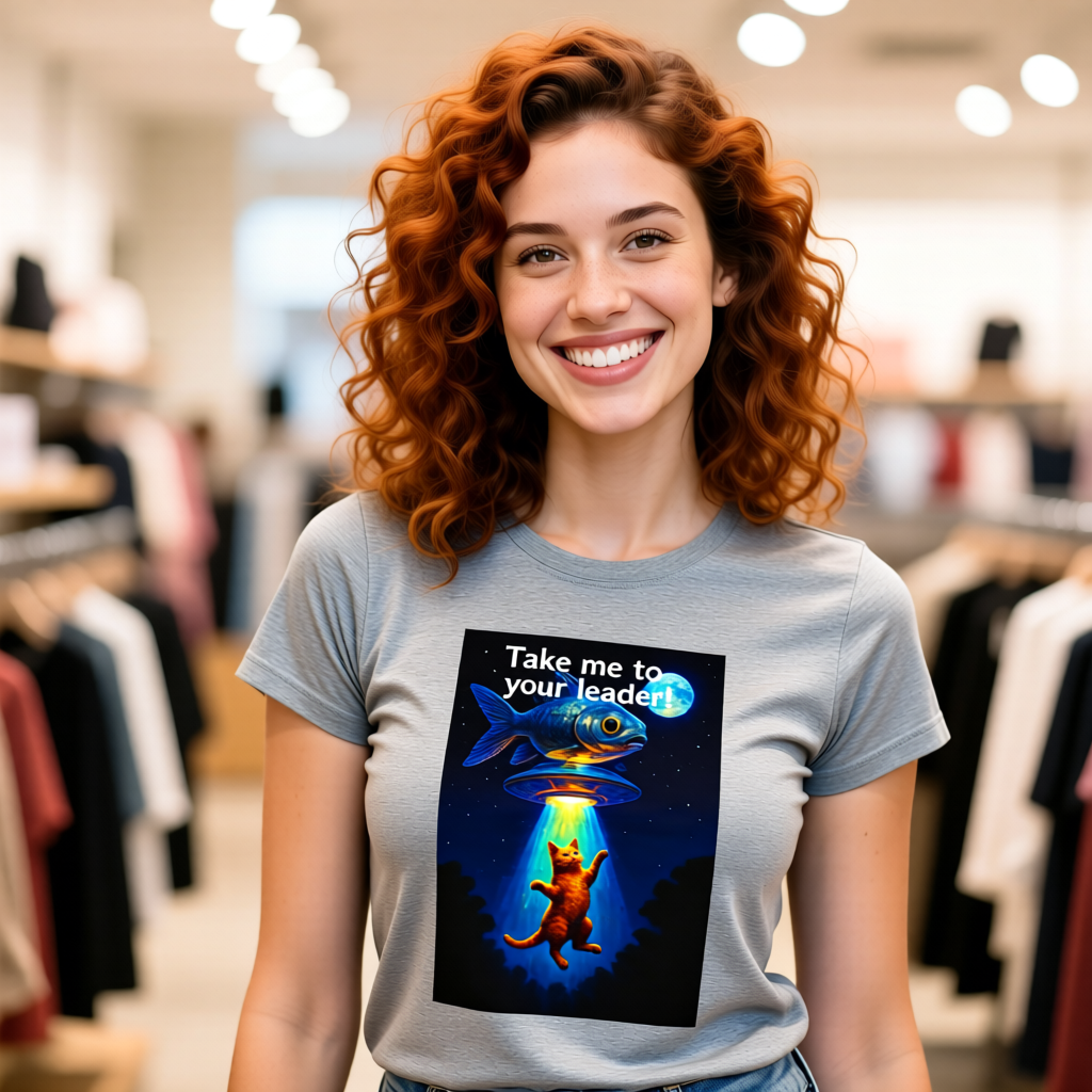 Take Me To Your Leader T-Shirt - Unisex Jersey Short Sleeve Tee - Cosmic Cat Graphic Shirt