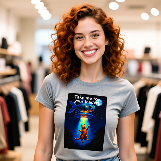 Take Me To Your Leader T-Shirt - Unisex Jersey Short Sleeve Tee - Cosmic Cat Graphic Shirt