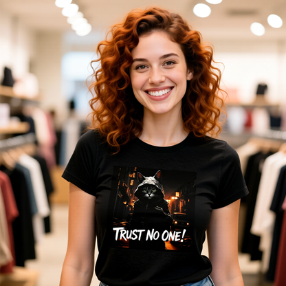 Trust No One Cat in Alley T-Shirt - Unisex Jersey Short Sleeve Tee - Playful Cat Graphic Shirt