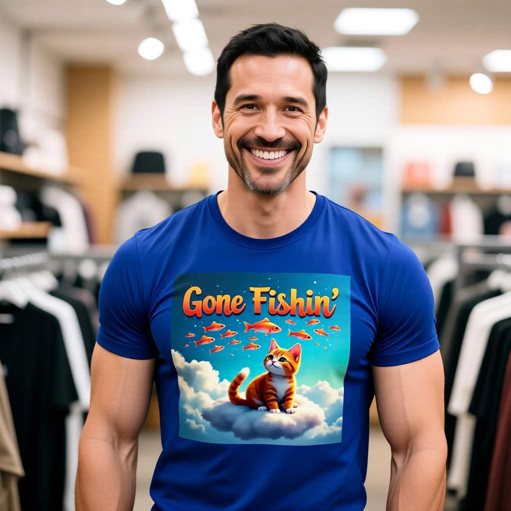 Gone Fishin' Cat T-Shirt - Unisex Jersey Short Sleeve Tee - Funny Dreaming Cat Graphic Shirt