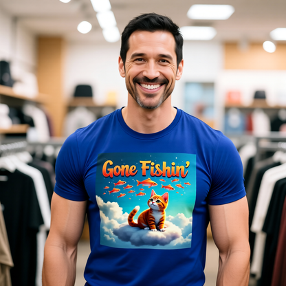 Gone Fishin' Cat T-Shirt - Unisex Jersey Short Sleeve Tee - Funny Dreaming Cat Graphic Shirt
