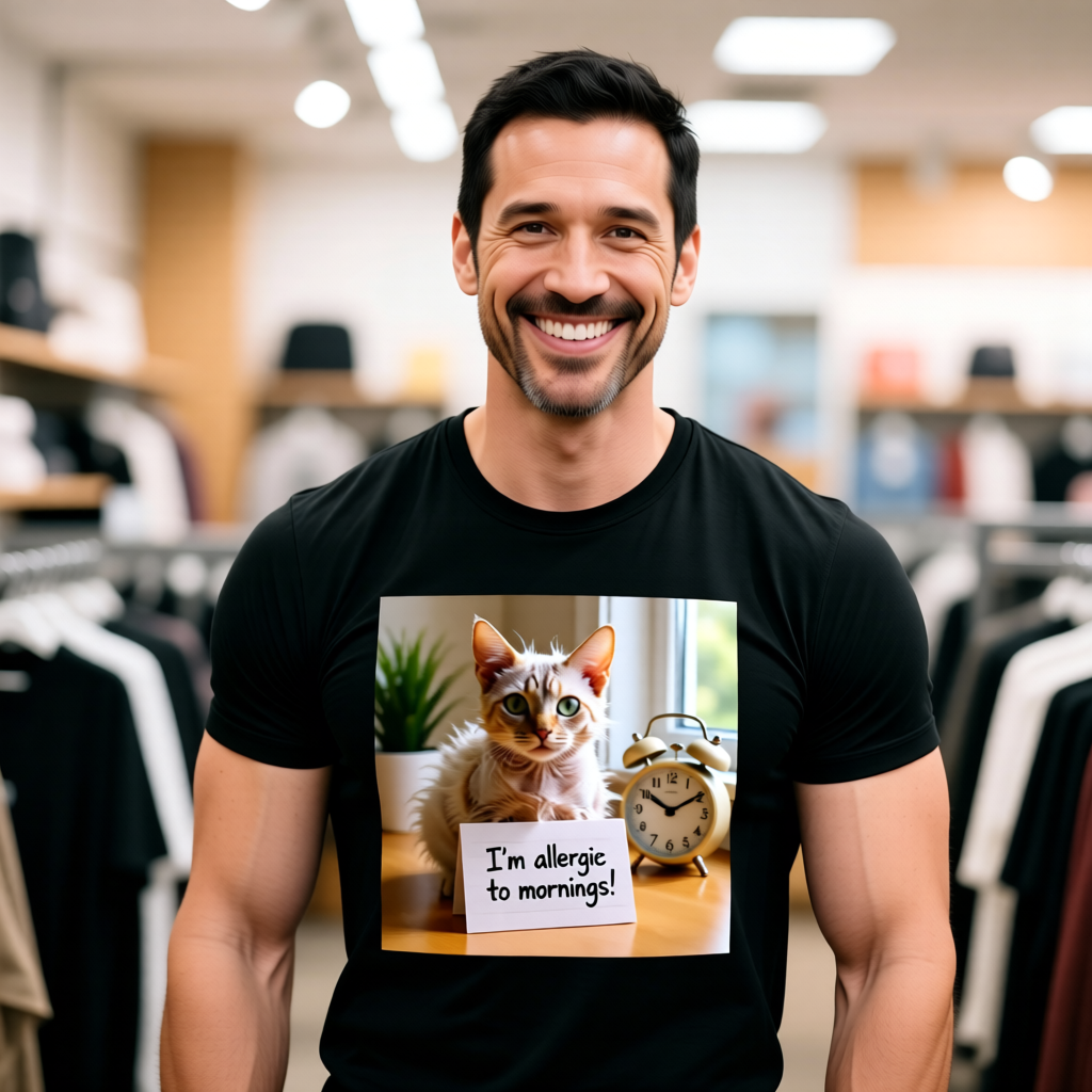 I'm Allergic to Mornings Cat T-Shirt - Unisex Jersey Short Sleeve Tee - Funny Grumpy Cat Graphic Shirt