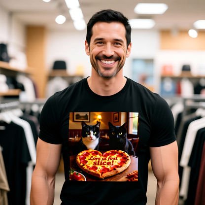 Love At First Slice Cat Pizza Date T-Shirt - Unisex Jersey Short Sleeve Tee - Funny Cat Lover Graphic Shirt