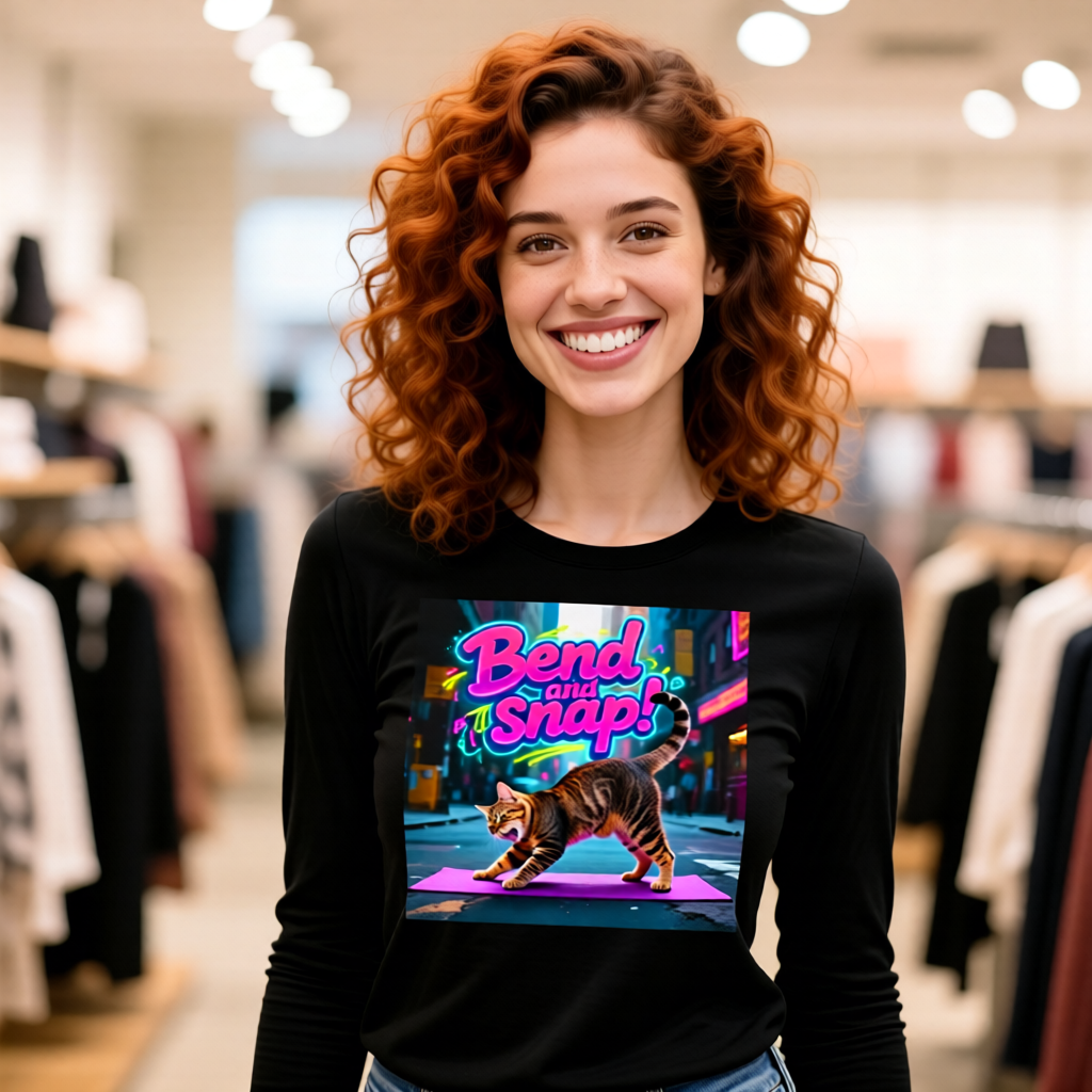 Bend and Snap Cat Yoga Long Sleeve T-Shirt - Unisex Jersey Tee - Funny Yoga Cat Graphic Shirt