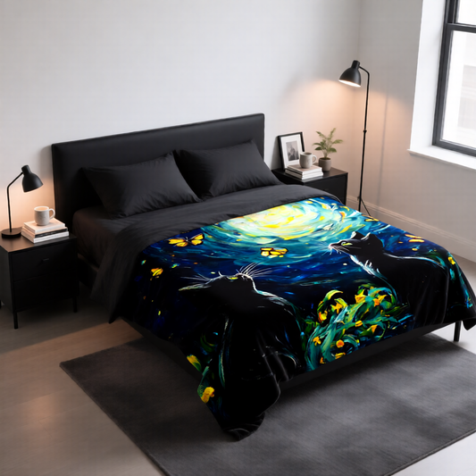 Two Cats Staring at a Starry Sky Velveteen Plush Blanket – Cozy Design for a Warm Atmosphere