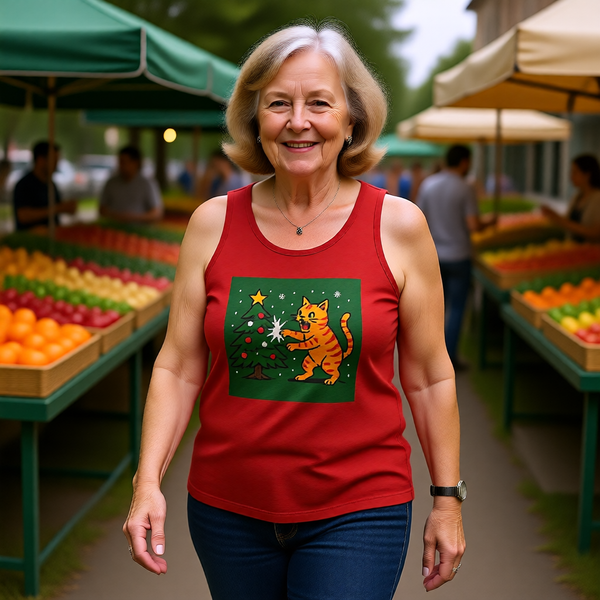 Cat Attacking Xmas Tree Unisex Jersey Tank – Playful Design for Festive Style